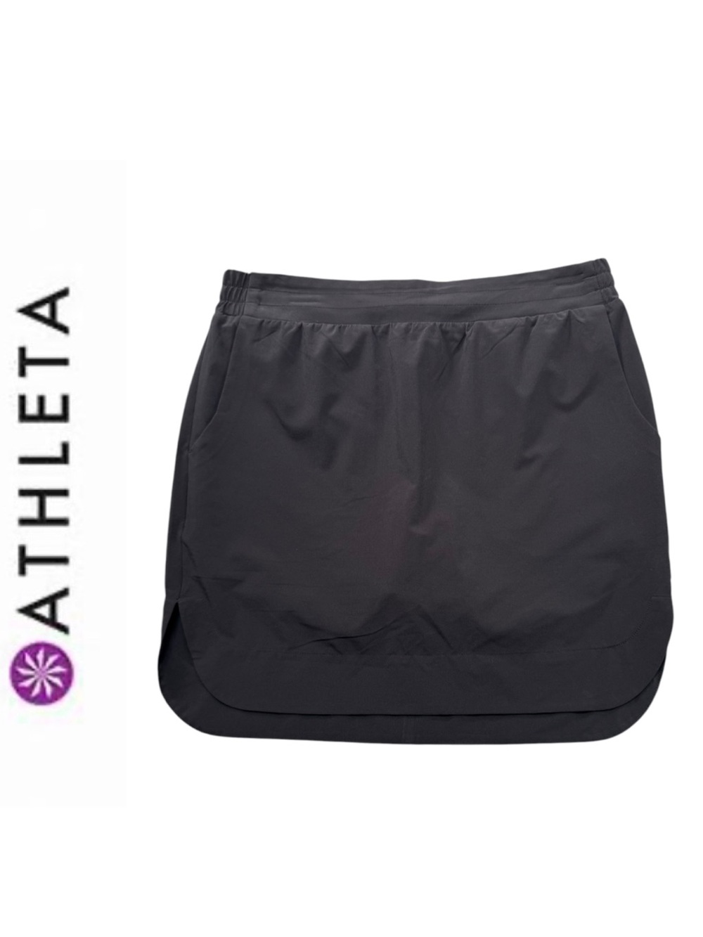 Athleta Black Active 18” Skort Size Medium Side Pockets Stretch Waist